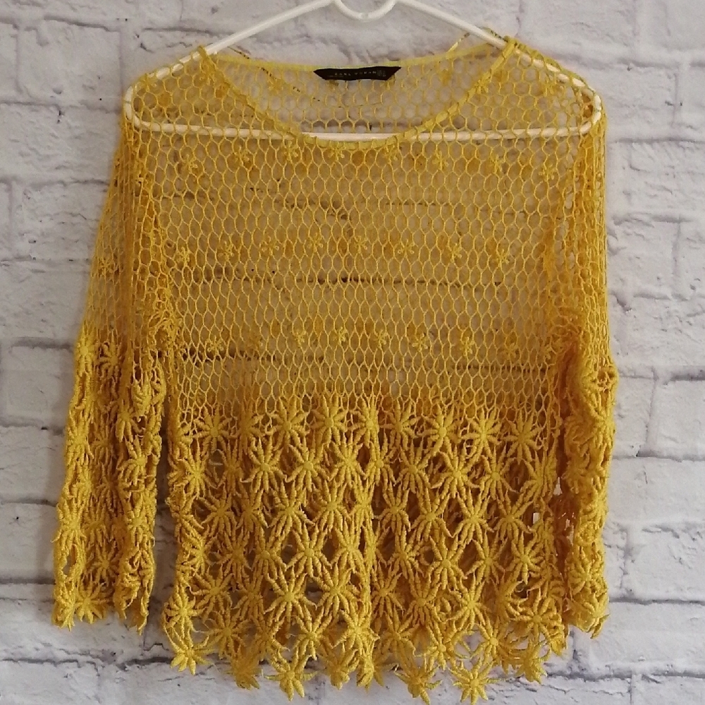 Zara Yellow Crochet Women's Sweater